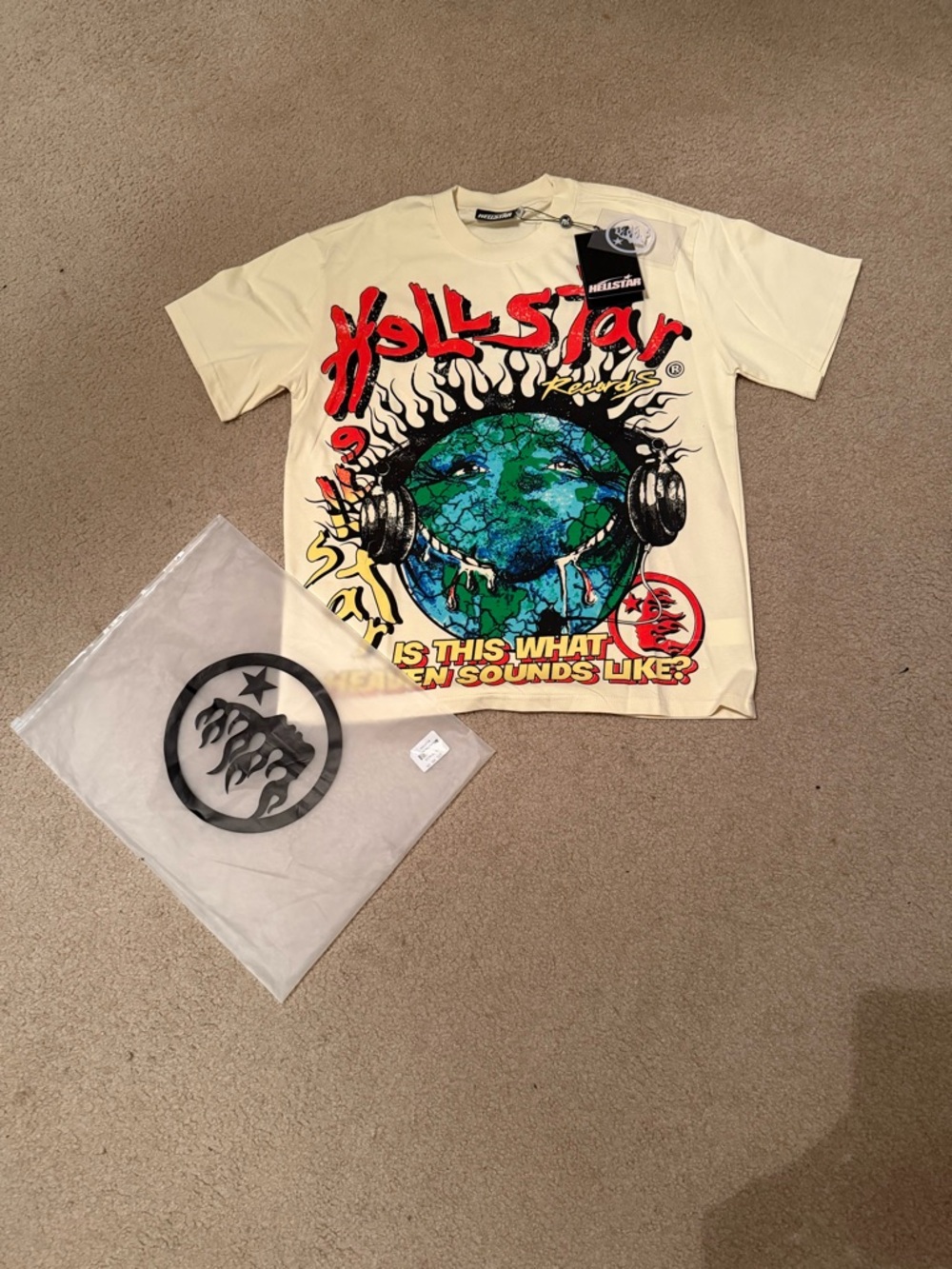 Cream Graphic Tee for Kids with Globe Headphones Print